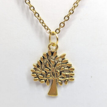 Antique Gold Small Tree With Leaves Necklace