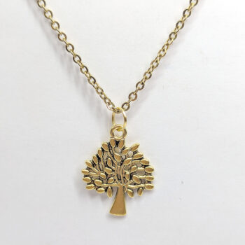 Antique Gold Small Tree With Leaves Necklace - Image 3