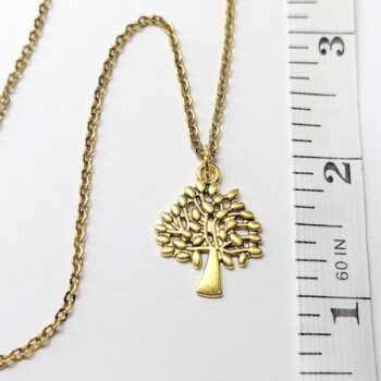 Antique Gold Small Tree With Leaves Necklace - Image 2