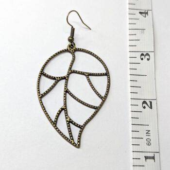 Antique Bronze Large Hollow Leaf Earrings - Image 2