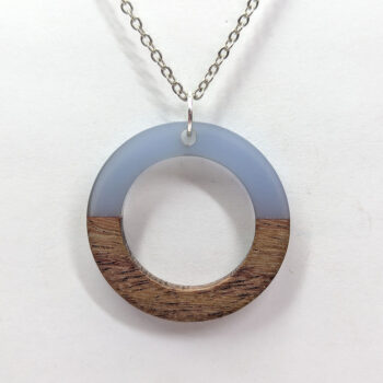 Steel Blue Resin Wood Hollow Round Hoop Necklace - Image 4