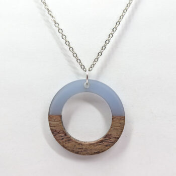 Steel Blue Resin Wood Hollow Round Hoop Necklace - Image 3