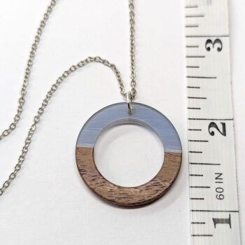 Steel Blue Resin Wood Hollow Round Hoop Necklace - Image 2