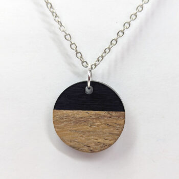 Black Resin Wood Round Circle Necklace - Image 4