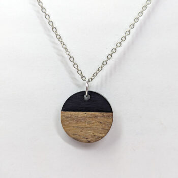 Black Resin Wood Round Circle Necklace - Image 3