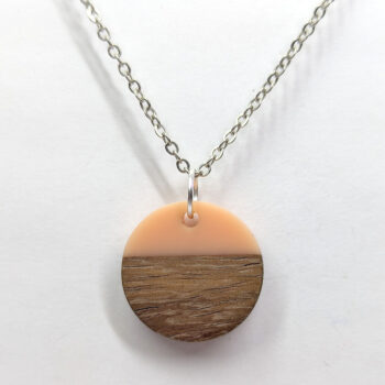 Peach Resin Wood Round Circle Necklace - Image 4