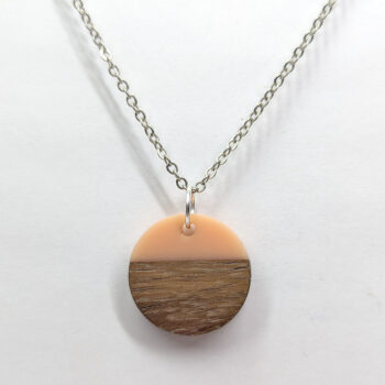 Peach Resin Wood Round Circle Necklace - Image 3