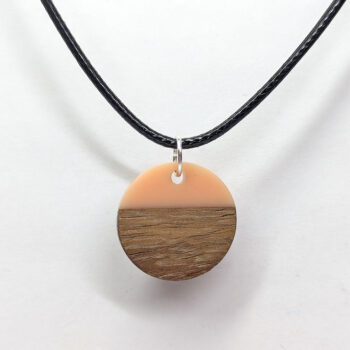 Peach Resin Wood Round Circle Necklace