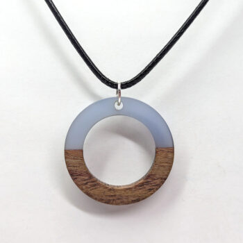 Steel Blue Resin Wood Hollow Round Hoop Necklace