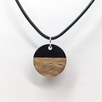 Black Resin Wood Round Circle Necklace