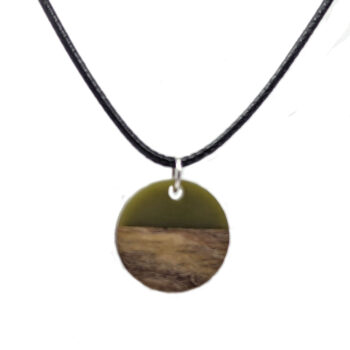 Caramel Green Resin Wood Round Circle Necklace