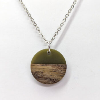 Caramel Green Resin Wood Round Circle Necklace - Image 3