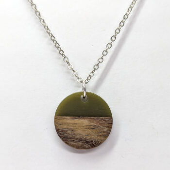 Caramel Green Resin Wood Round Circle Necklace - Image 2