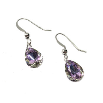 Lilac Purple Delicate Glass Rhinestone Teardrop Earrings