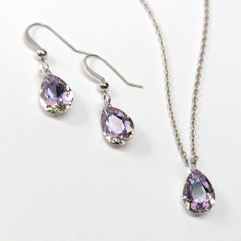 Lilac Purple Delicate Glass Rhinestone Teardrop Necklace - Image 3