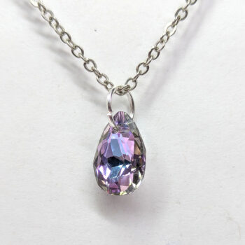 Lilac Purple Delicate Glass Rhinestone Teardrop Necklace