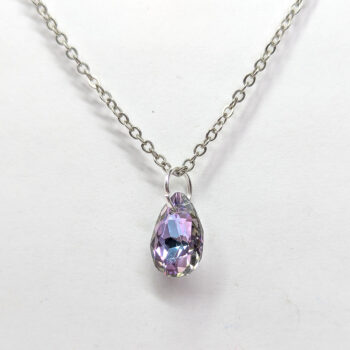 Lilac Purple Delicate Glass Rhinestone Teardrop Necklace - Image 2