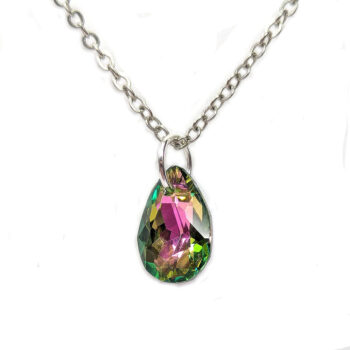 Colorful Rainbow Delicate Glass Rhinestone Teardrop Necklace