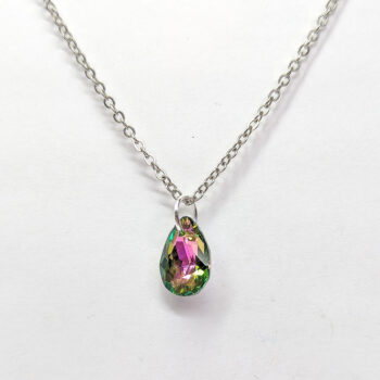 Colorful Rainbow Delicate Glass Rhinestone Teardrop Necklace - Image 3