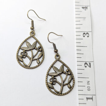 Antique Bronze Hollow Teardrop with Flowers Earrings - Image 2