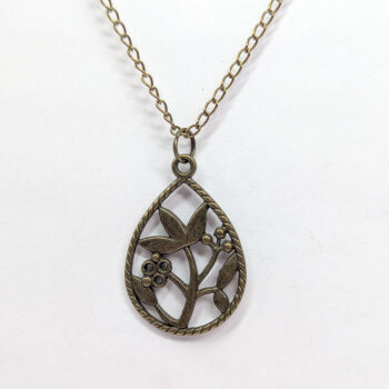 Antique Bronze Hollow Teardrop with Flowers Necklace - Image 4