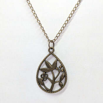 Antique Bronze Hollow Teardrop with Flowers Necklace - Image 3