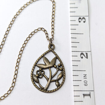 Antique Bronze Hollow Teardrop with Flowers Necklace - Image 2