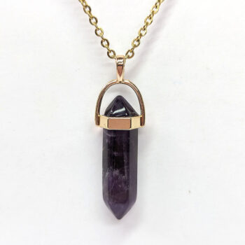 Amethyst Natural Gemstone Hexagonal Pointed Pendant Necklace - Image 3