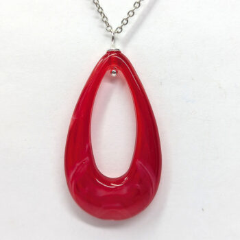 Red White Marble Large Teardrop Acrylic Necklace - Image 3