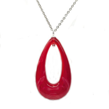 Red White Marble Large Teardrop Acrylic Necklace