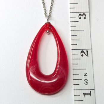 Red White Marble Large Teardrop Acrylic Necklace - Image 2