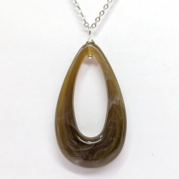 Brown Beige Marble Large Teardrop Acrylic Necklace - Image 3