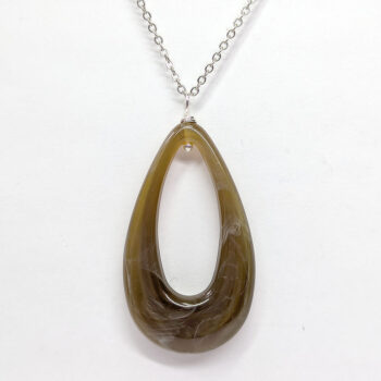 Brown Beige Marble Large Teardrop Acrylic Necklace