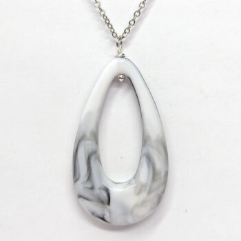 Grey White Marble Large Teardrop Acrylic Necklace - Image 3