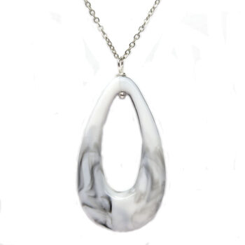 Grey White Marble Large Teardrop Acrylic Necklace