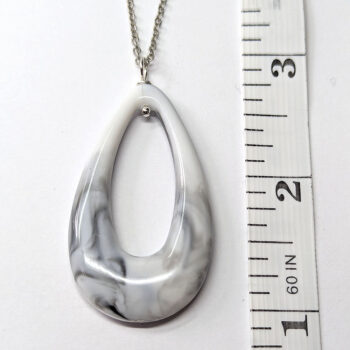 Grey White Marble Large Teardrop Acrylic Necklace - Image 2