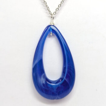 Blue Marble Large Teardrop Acrylic Necklace - Image 3