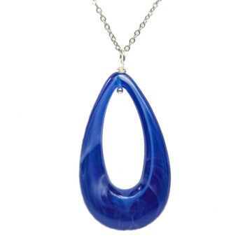 Blue Marble Large Teardrop Acrylic Necklace