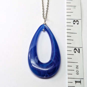 Blue Marble Large Teardrop Acrylic Necklace - Image 2