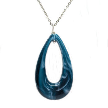 Dark Green Marble Large Teardrop Acrylic Necklace