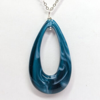 Dark Green Marble Large Teardrop Acrylic Necklace - Image 3