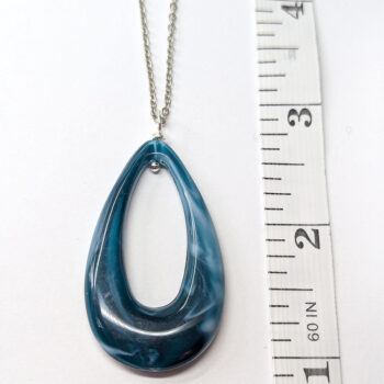 Dark Green Marble Large Teardrop Acrylic Necklace - Image 2