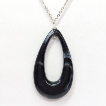 Black White Marble Large Teardrop Acrylic Necklace