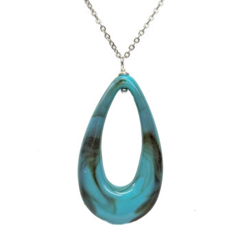 Blue Turquoise Marble Large Teardrop Acrylic Necklace