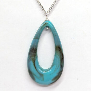 Blue Turquoise Marble Large Teardrop Acrylic Necklace - Image 3