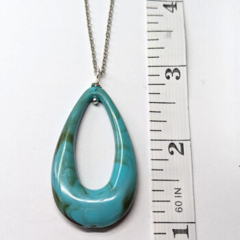 Blue Turquoise Marble Large Teardrop Acrylic Necklace - Image 2