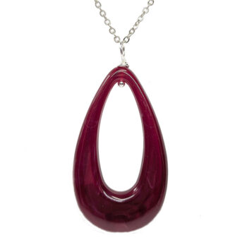 Deep Red Marble Large Teardrop Acrylic Necklace