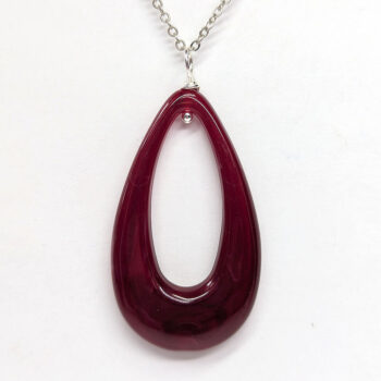 Deep Red Marble Large Teardrop Acrylic Necklace - Image 3