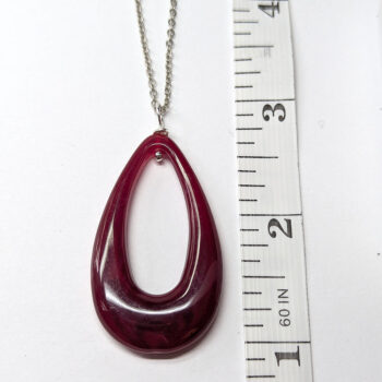 Deep Red Marble Large Teardrop Acrylic Necklace - Image 2