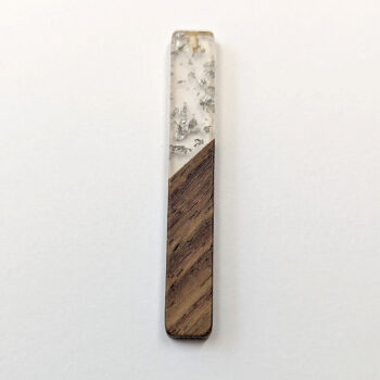 Clear Silver Leaf Long Rectangle Resin Wood Pendant - Image 4